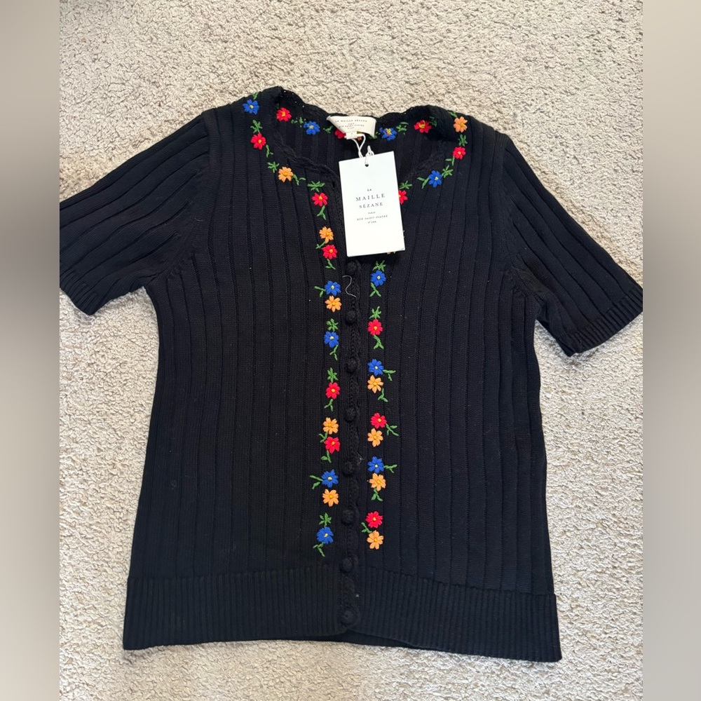 Sezane Black Cardigan Sweater Elegant Knitwear